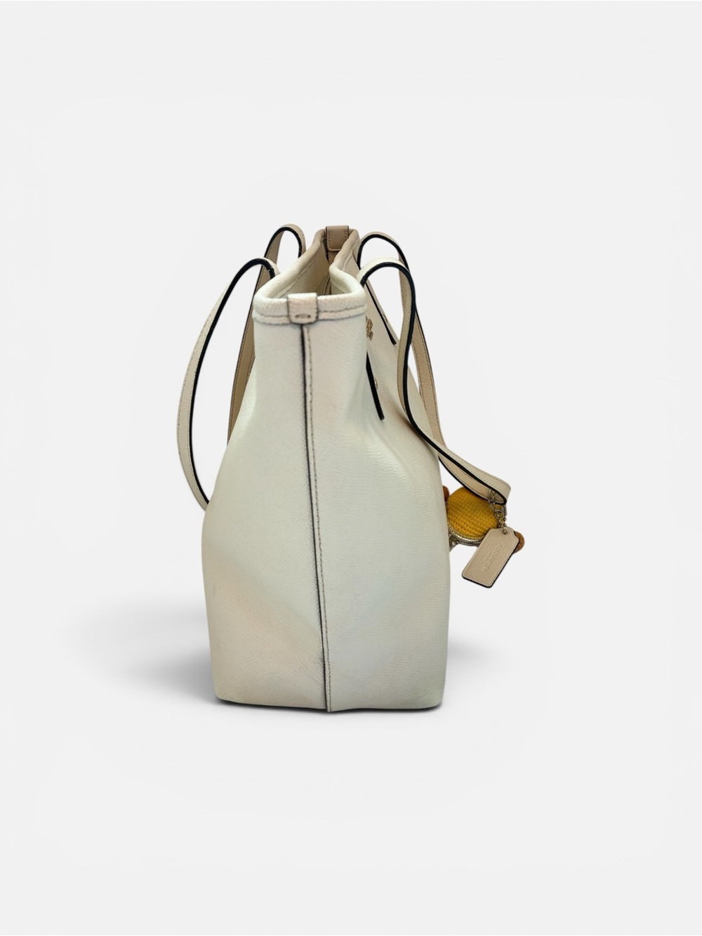 Coach Ivory Leather Tote with Yellow Charm - Picture 5 of 8